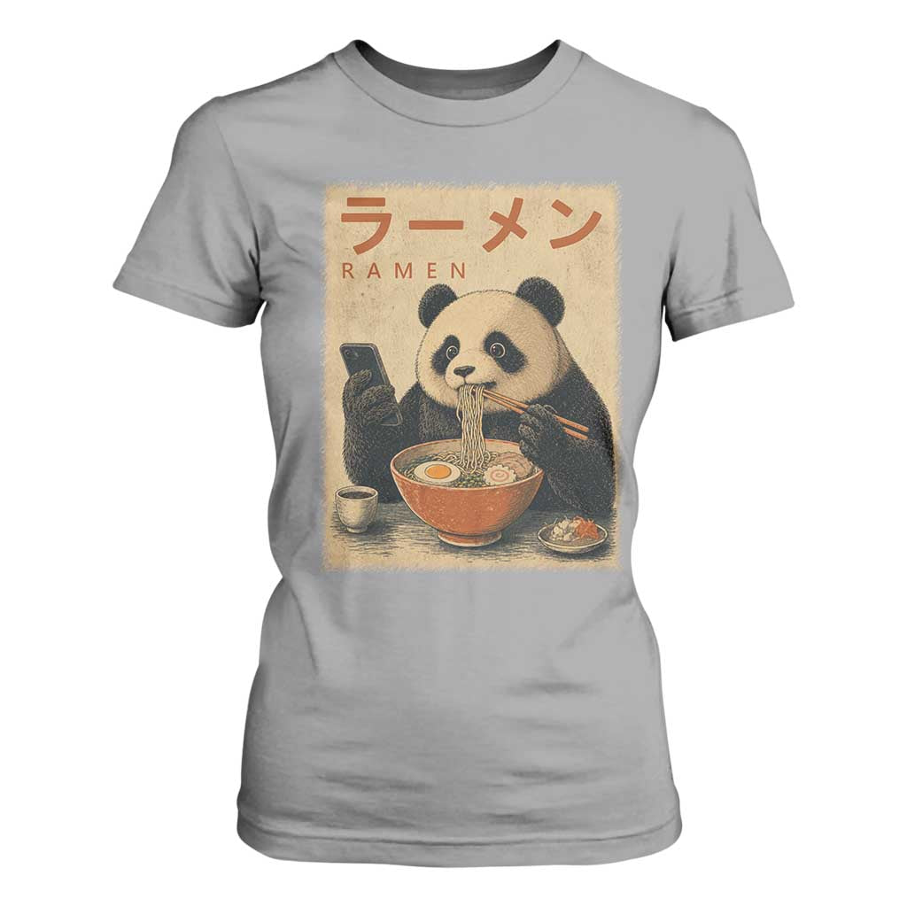 Funny Panda Eating Ramen Scrolling Phone T Shirt For Women Japanese Art Aesthetic TS12 Sport Gray Print Your Wear