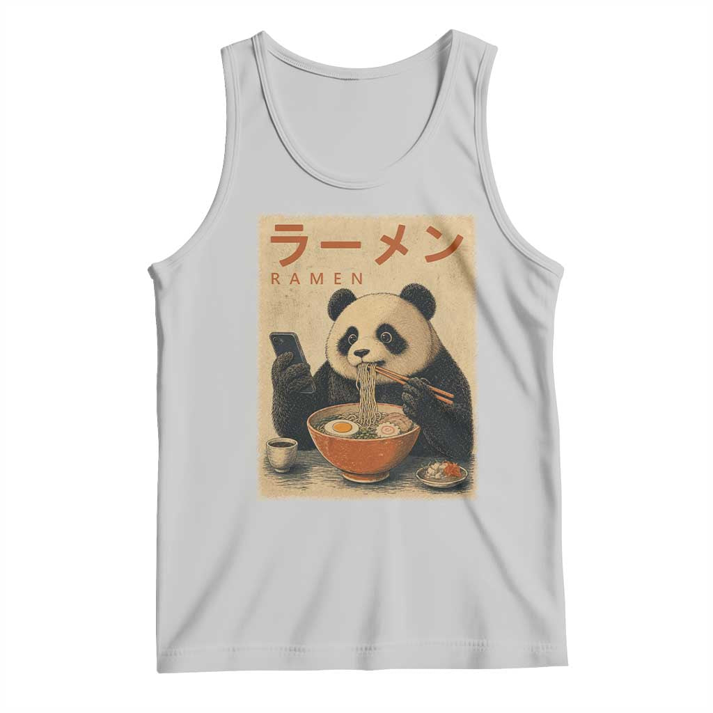 Funny Panda Eating Ramen Scrolling Phone Tank Top Japanese Art Aesthetic TS12 Ash Print Your Wear