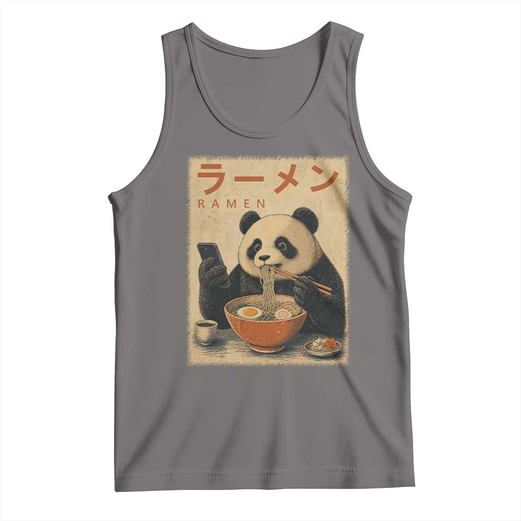 Funny Panda Eating Ramen Scrolling Phone Tank Top Japanese Art Aesthetic TS12 Deep Heather Print Your Wear