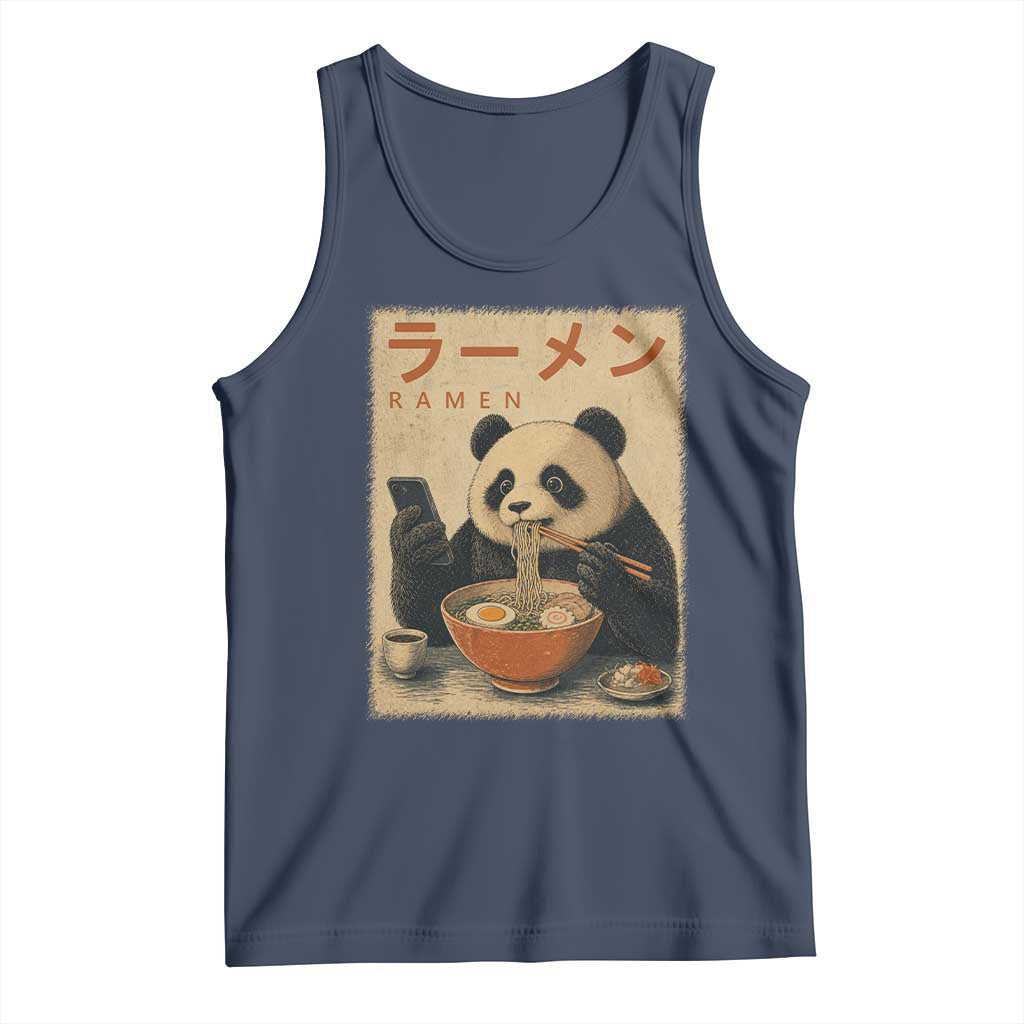 Funny Panda Eating Ramen Scrolling Phone Tank Top Japanese Art Aesthetic TS12 Navy Print Your Wear