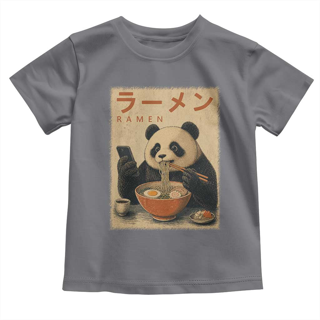 Funny Panda Eating Ramen Scrolling Phone Toddler T Shirt Japanese Art Aesthetic TS12 Charcoal Print Your Wear