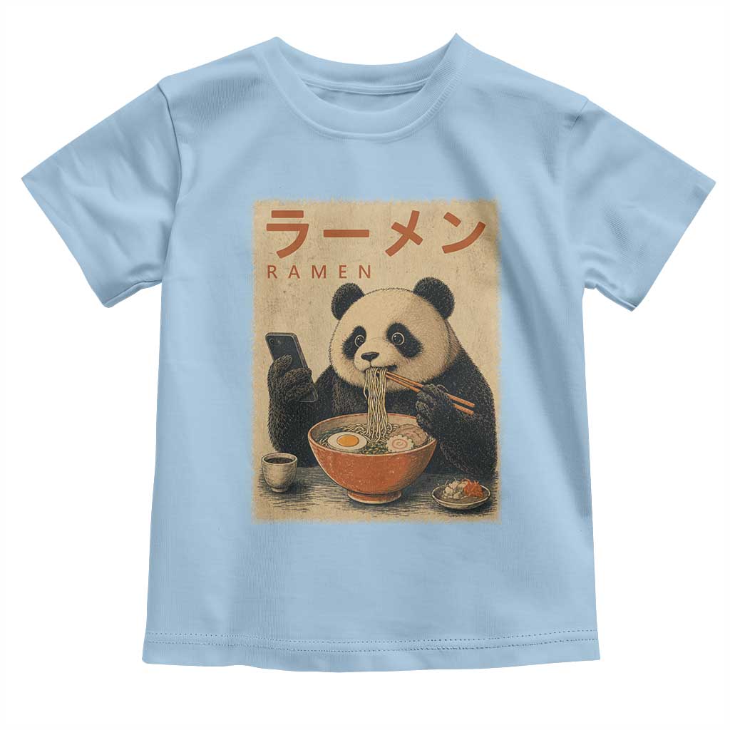 Funny Panda Eating Ramen Scrolling Phone Toddler T Shirt Japanese Art Aesthetic TS12 Light Blue Print Your Wear