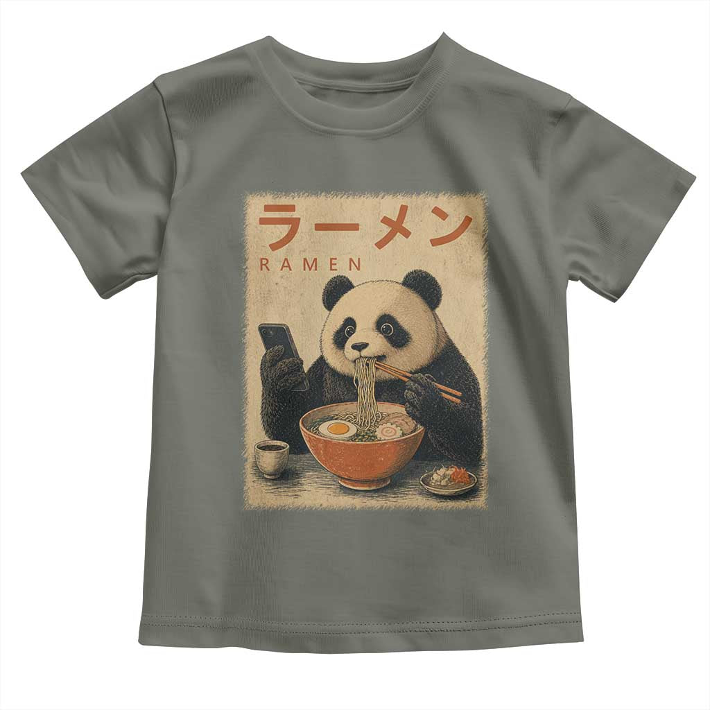 Funny Panda Eating Ramen Scrolling Phone Toddler T Shirt Japanese Art Aesthetic TS12 Military Green Print Your Wear