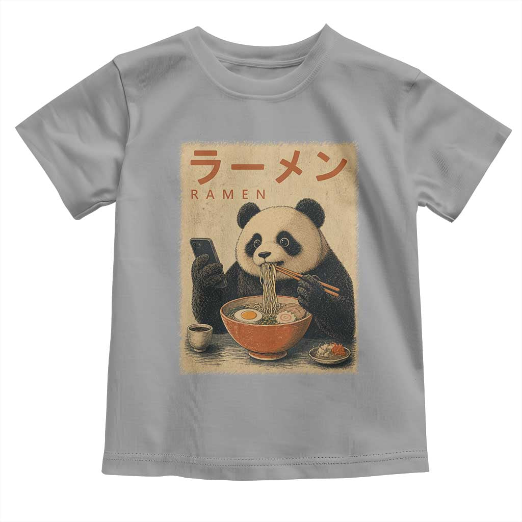 Funny Panda Eating Ramen Scrolling Phone Toddler T Shirt Japanese Art Aesthetic TS12 Sport Gray Print Your Wear
