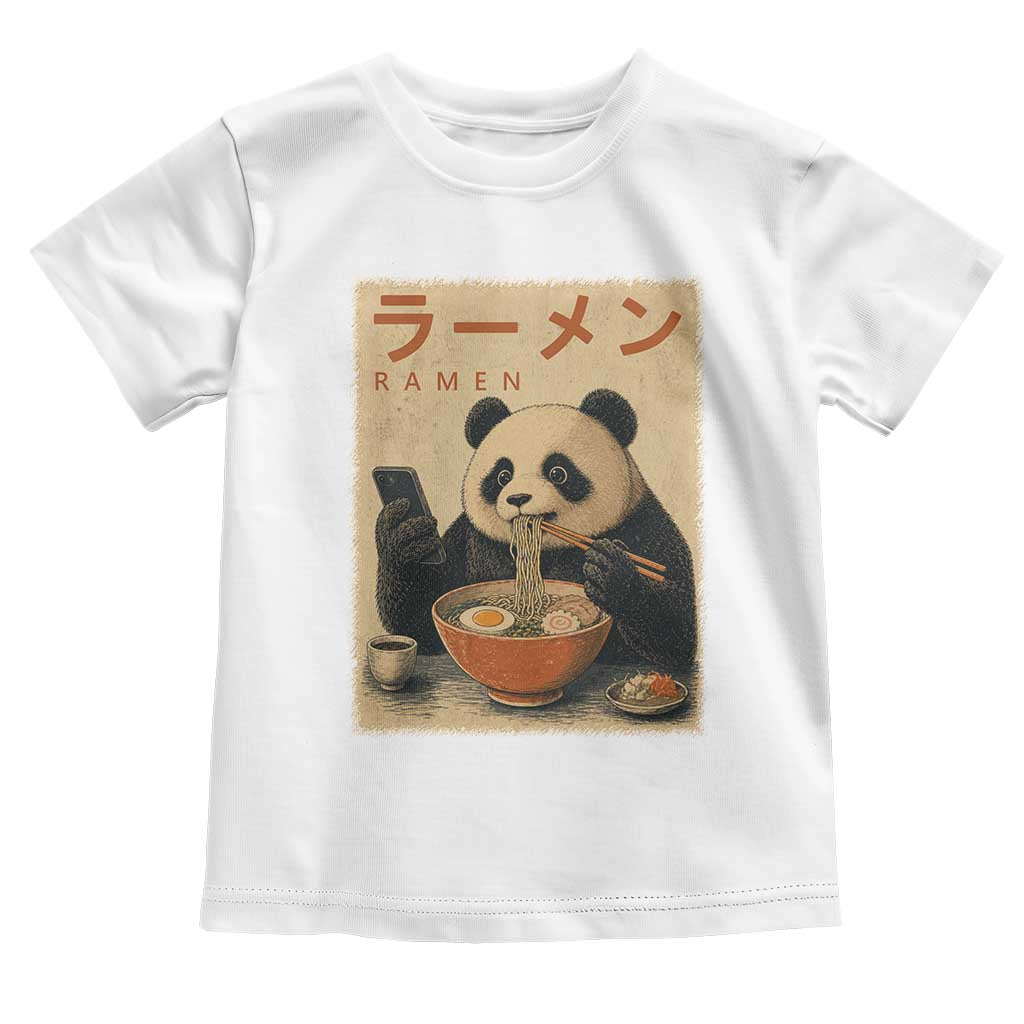 Funny Panda Eating Ramen Scrolling Phone Toddler T Shirt Japanese Art Aesthetic TS12 White Print Your Wear