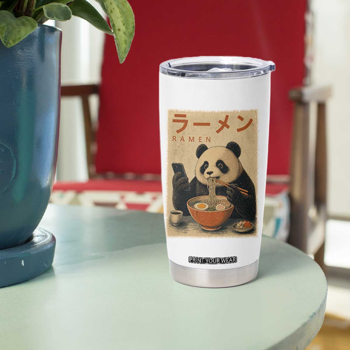 Funny Panda Eating Ramen Scrolling Phone Tumbler Cup Japanese Art Aesthetic TS12 Print Your Wear