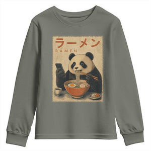 Funny Panda Eating Ramen Scrolling Phone Youth Sweatshirt Japanese Art Aesthetic TS12 Military Green Print Your Wear