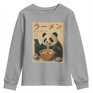 Funny Panda Eating Ramen Scrolling Phone Youth Sweatshirt Japanese Art Aesthetic TS12 Sport Gray Print Your Wear