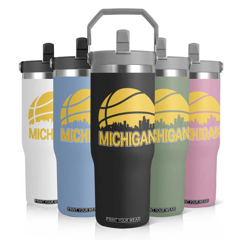 Vintage Michigan Skyline Flip Straw Tumbler Basketball Lover Gift TS12 Print Your Wear