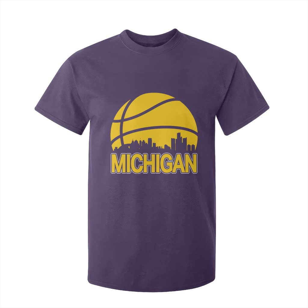 Vintage Michigan Skyline T Shirt For Kid Basketball Lover Gift TS12 Purple Print Your Wear