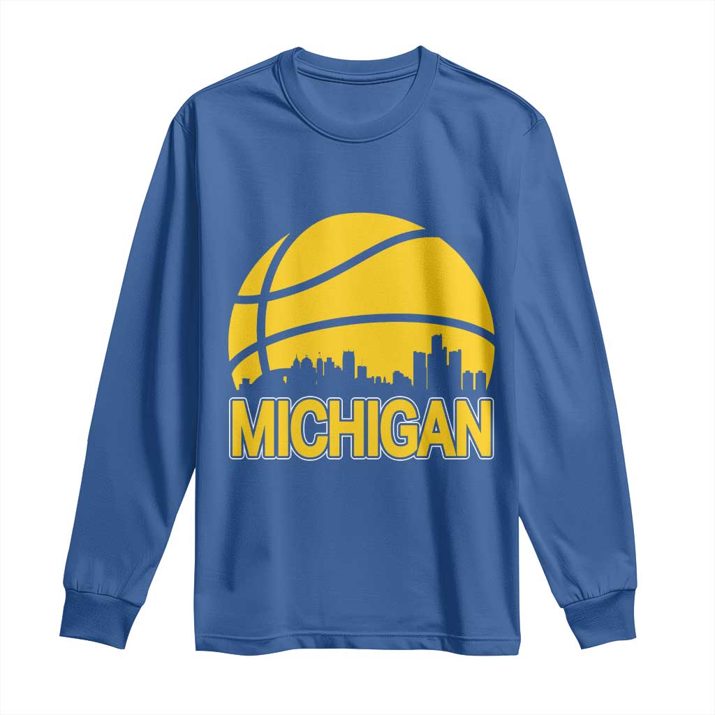 Vintage Michigan Skyline Long Sleeve Shirt Basketball Lover Gift TS12 Royal Blue Print Your Wear