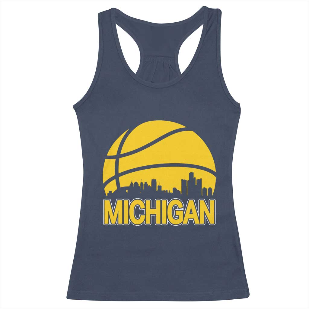 Vintage Michigan Skyline Racerback Tank Top Basketball Lover Gift TS12 Navy Print Your Wear