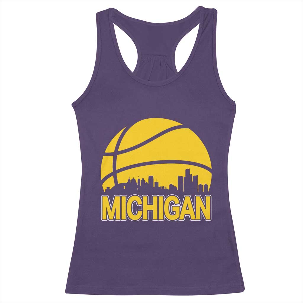 Vintage Michigan Skyline Racerback Tank Top Basketball Lover Gift TS12 Purple Print Your Wear