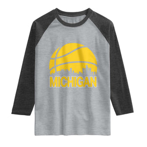Vintage Michigan Skyline Raglan Shirt Basketball Lover Gift TS12 Heather Gray Heather Charcoal Print Your Wear