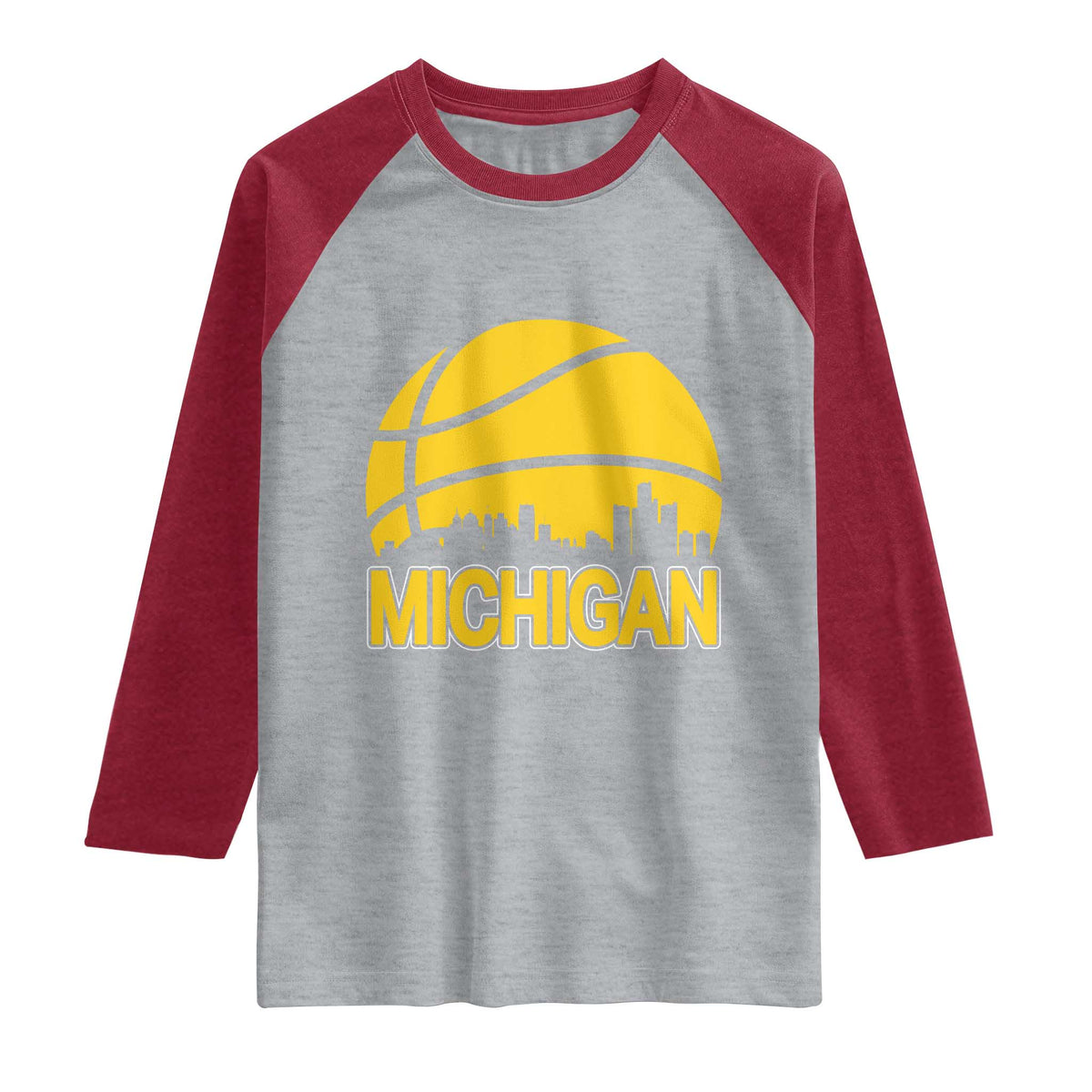 Vintage Michigan Skyline Raglan Shirt Basketball Lover Gift TS12 Heather Gray Heather Red Print Your Wear