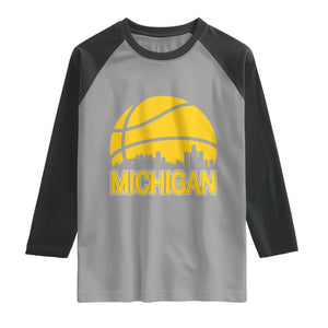 Vintage Michigan Skyline Raglan Shirt Basketball Lover Gift TS12 Sport Gray Black Print Your Wear