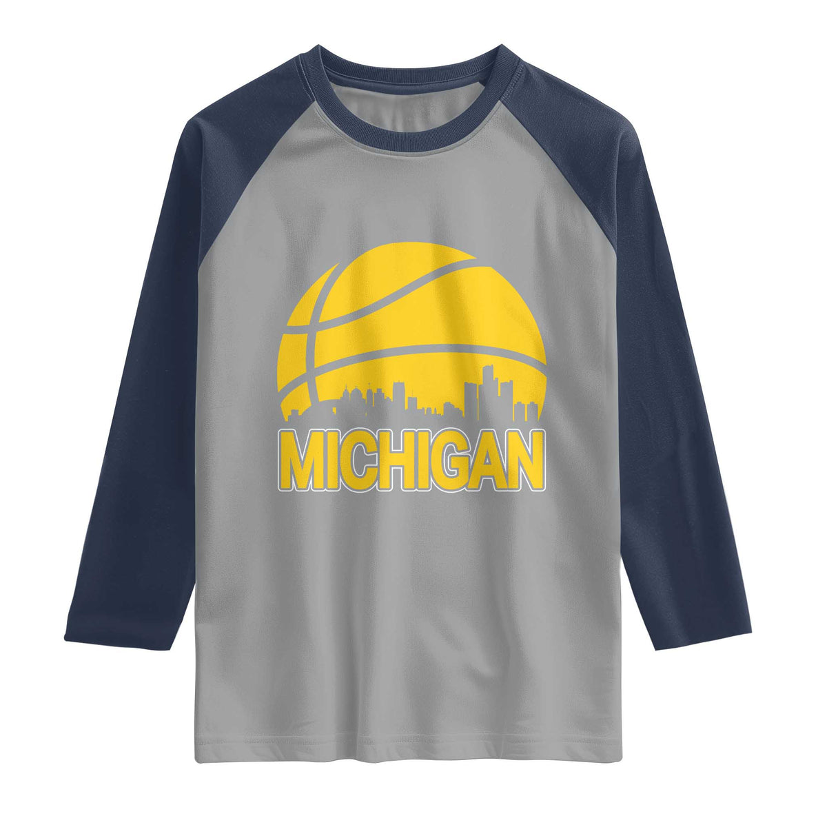 Vintage Michigan Skyline Raglan Shirt Basketball Lover Gift TS12 Sport Gray Navy Print Your Wear