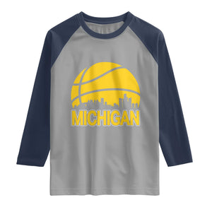 Vintage Michigan Skyline Raglan Shirt Basketball Lover Gift TS12 Sport Gray Navy Print Your Wear