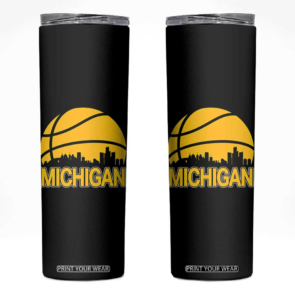 Vintage Michigan Skyline Skinny Tumbler Basketball Lover Gift TS12 Black Print Your Wear