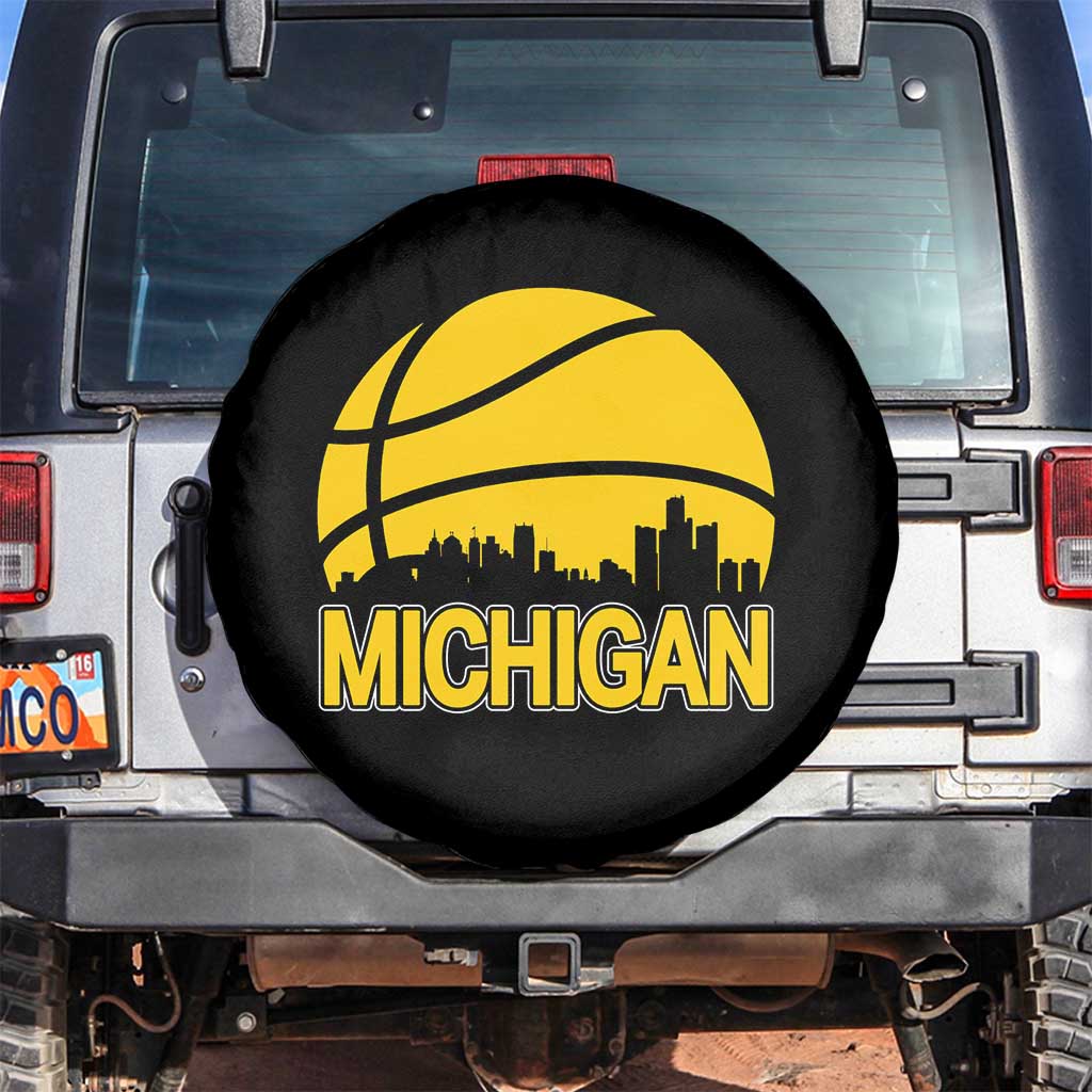 Vintage Michigan Skyline Spare Tire Cover Basketball Lover Gift TS12 No hole Black Print Your Wear