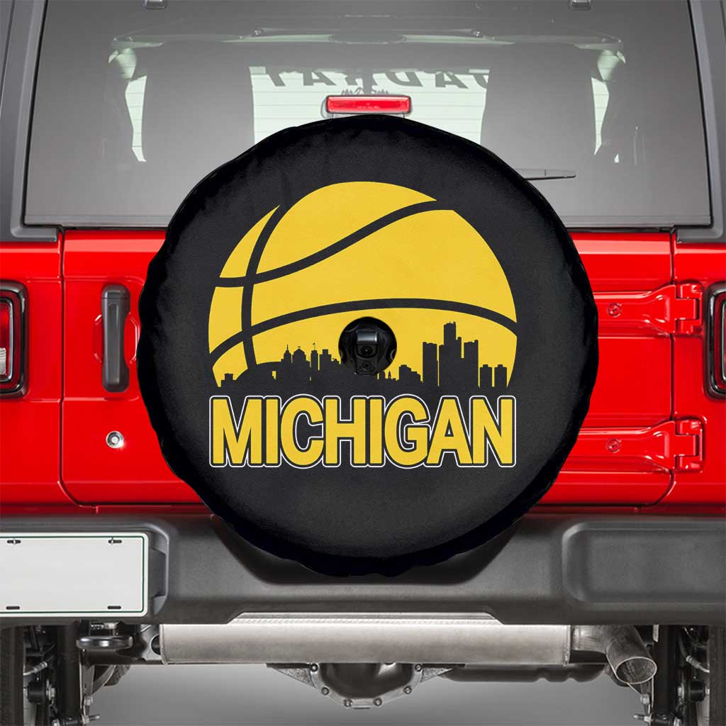 Vintage Michigan Skyline Spare Tire Cover Basketball Lover Gift TS12 Black Print Your Wear