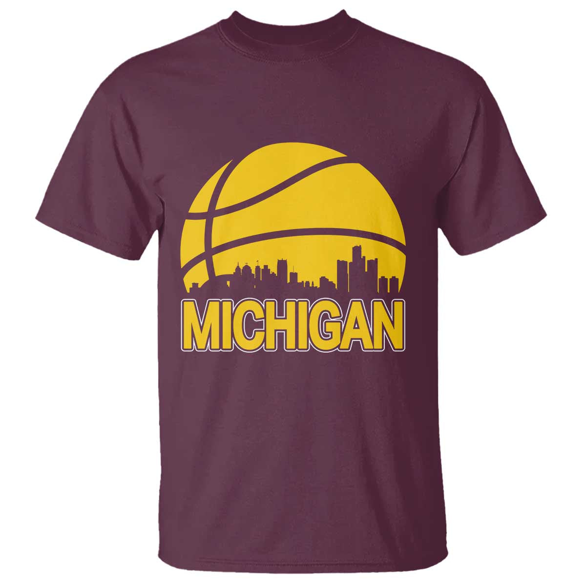 Vintage Michigan Skyline T Shirt Basketball Lover Gift TS12 Maroon Print Your Wear