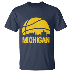 Vintage Michigan Skyline T Shirt Basketball Lover Gift TS12 Navy Print Your Wear