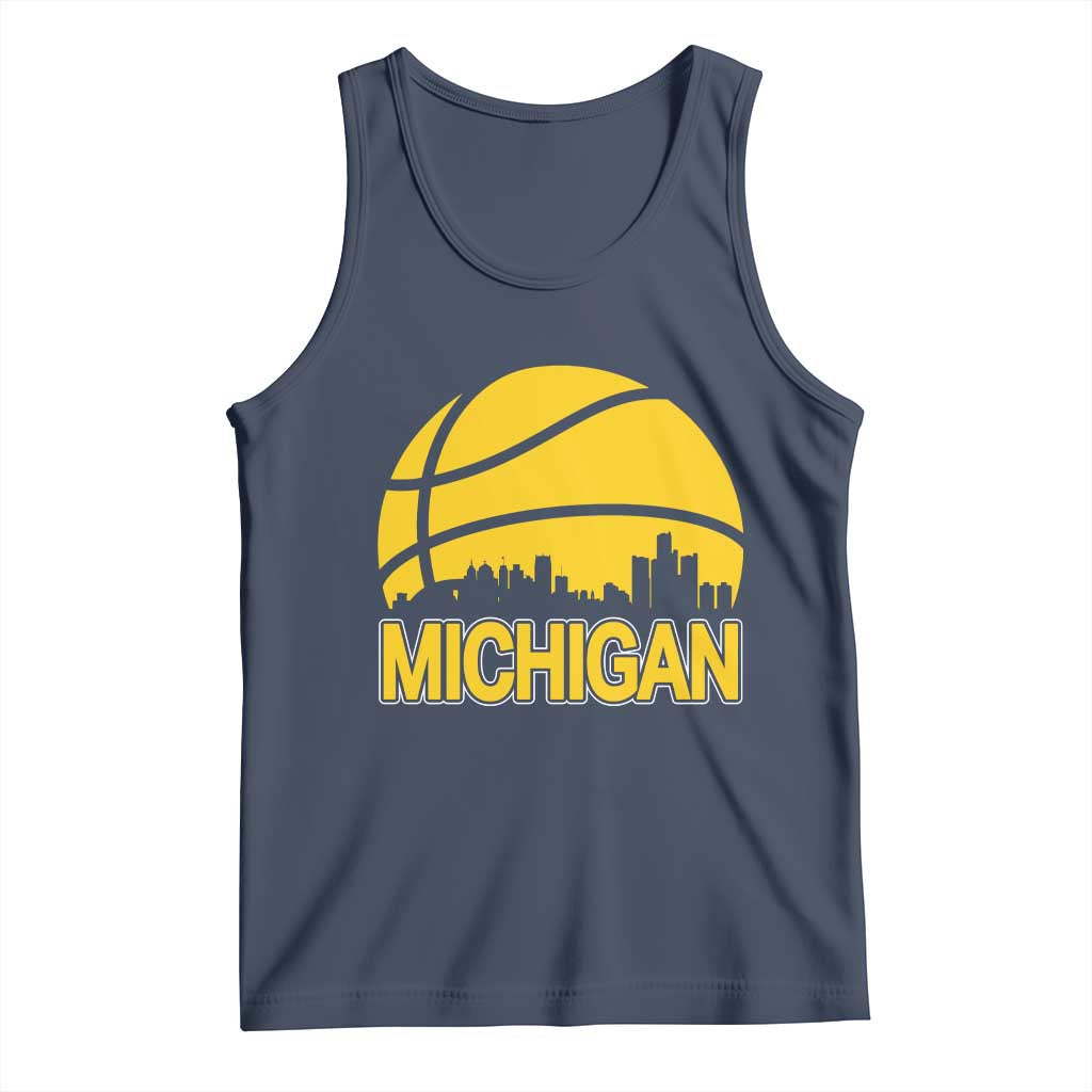 Vintage Michigan Skyline Tank Top Basketball Lover Gift TS12 Navy Print Your Wear