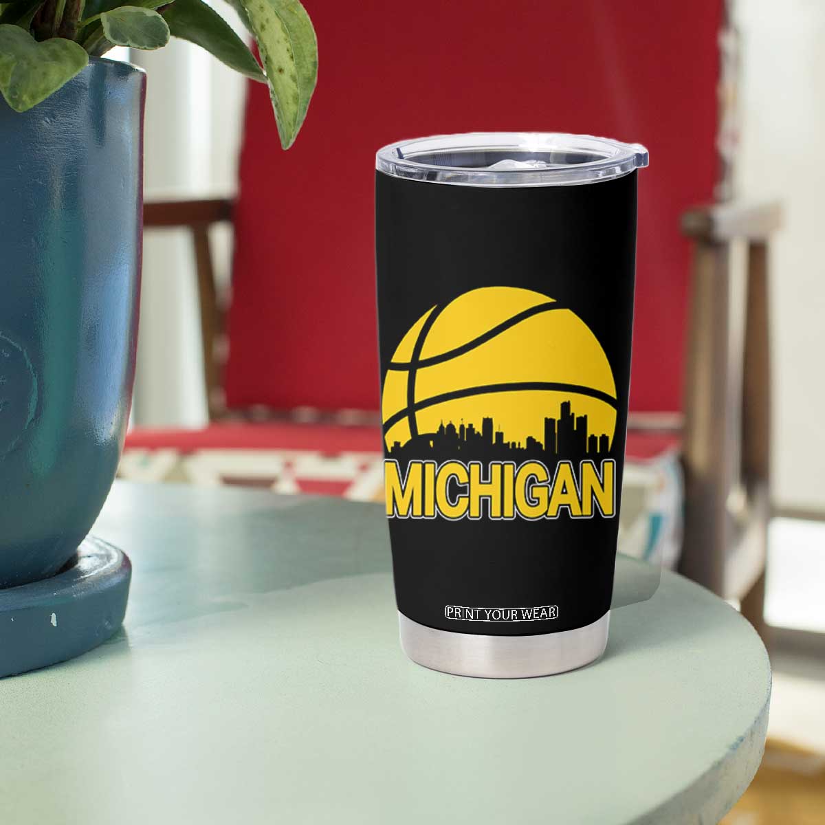 Vintage Michigan Skyline Tumbler Cup Basketball Lover Gift TS12 Print Your Wear