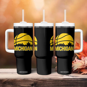 Vintage Michigan Skyline Tumbler With Handle Basketball Lover Gift TS12 Print Your Wear