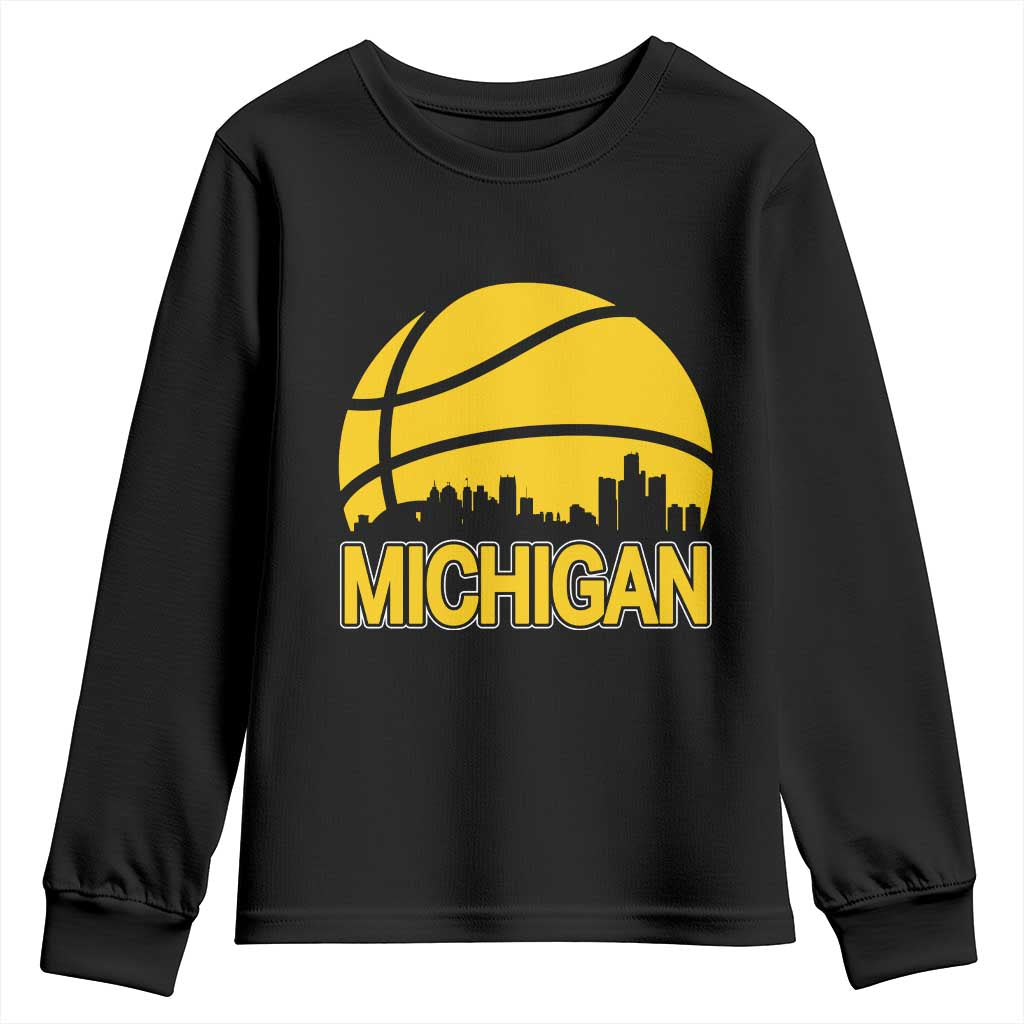 Vintage Michigan Skyline Youth Sweatshirt Basketball Lover Gift TS12 Black Print Your Wear