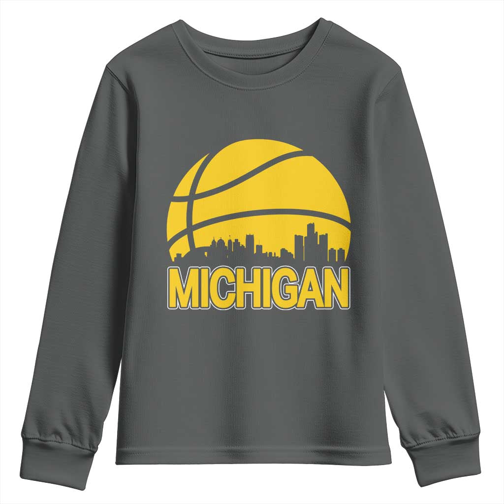 Vintage Michigan Skyline Youth Sweatshirt Basketball Lover Gift TS12 Dark Heather Print Your Wear