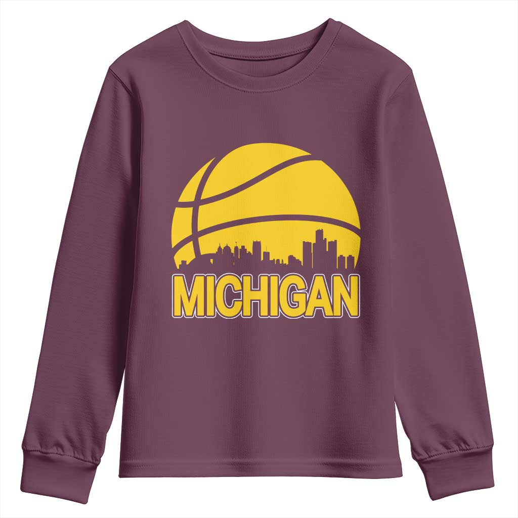 Vintage Michigan Skyline Youth Sweatshirt Basketball Lover Gift TS12 Maroon Print Your Wear
