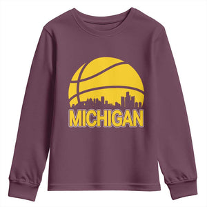 Vintage Michigan Skyline Youth Sweatshirt Basketball Lover Gift TS12 Maroon Print Your Wear
