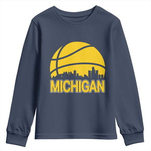 Vintage Michigan Skyline Youth Sweatshirt Basketball Lover Gift TS12 Navy Print Your Wear