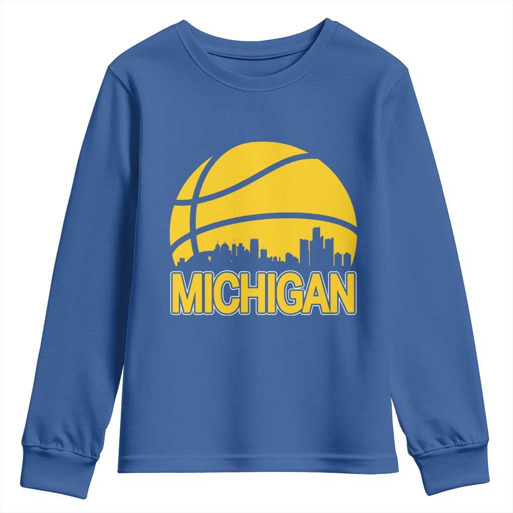 Vintage Michigan Skyline Youth Sweatshirt Basketball Lover Gift TS12 Royal Blue Print Your Wear