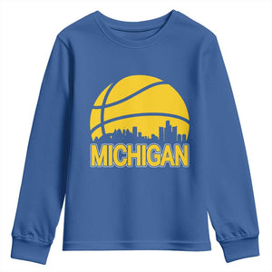 Vintage Michigan Skyline Youth Sweatshirt Basketball Lover Gift TS12 Royal Blue Print Your Wear