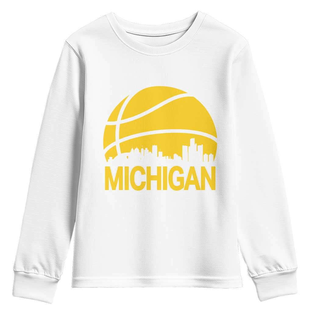 Vintage Michigan Skyline Youth Sweatshirt Basketball Lover Gift TS12 White Print Your Wear