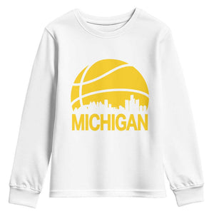 Vintage Michigan Skyline Youth Sweatshirt Basketball Lover Gift TS12 White Print Your Wear