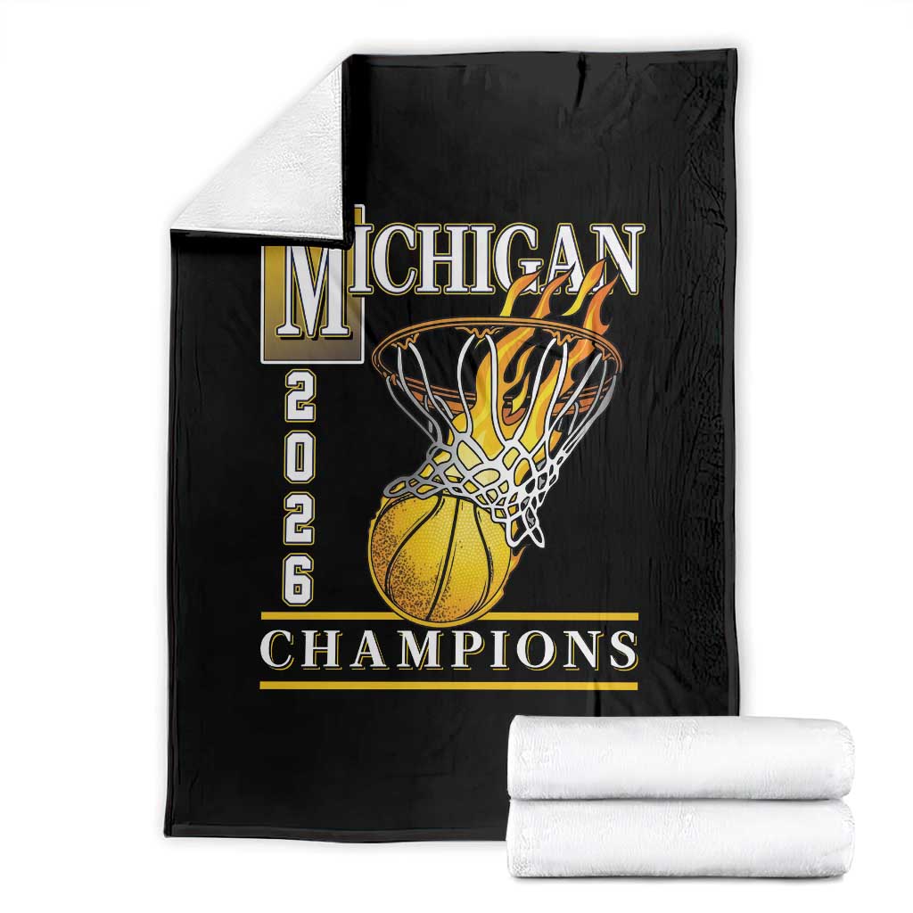 Michigan 2026 Flaming Hoop Basketball Lover Throw Blanket Champions Victory Graphic Sports Fan TS12 Black Print Your Wear