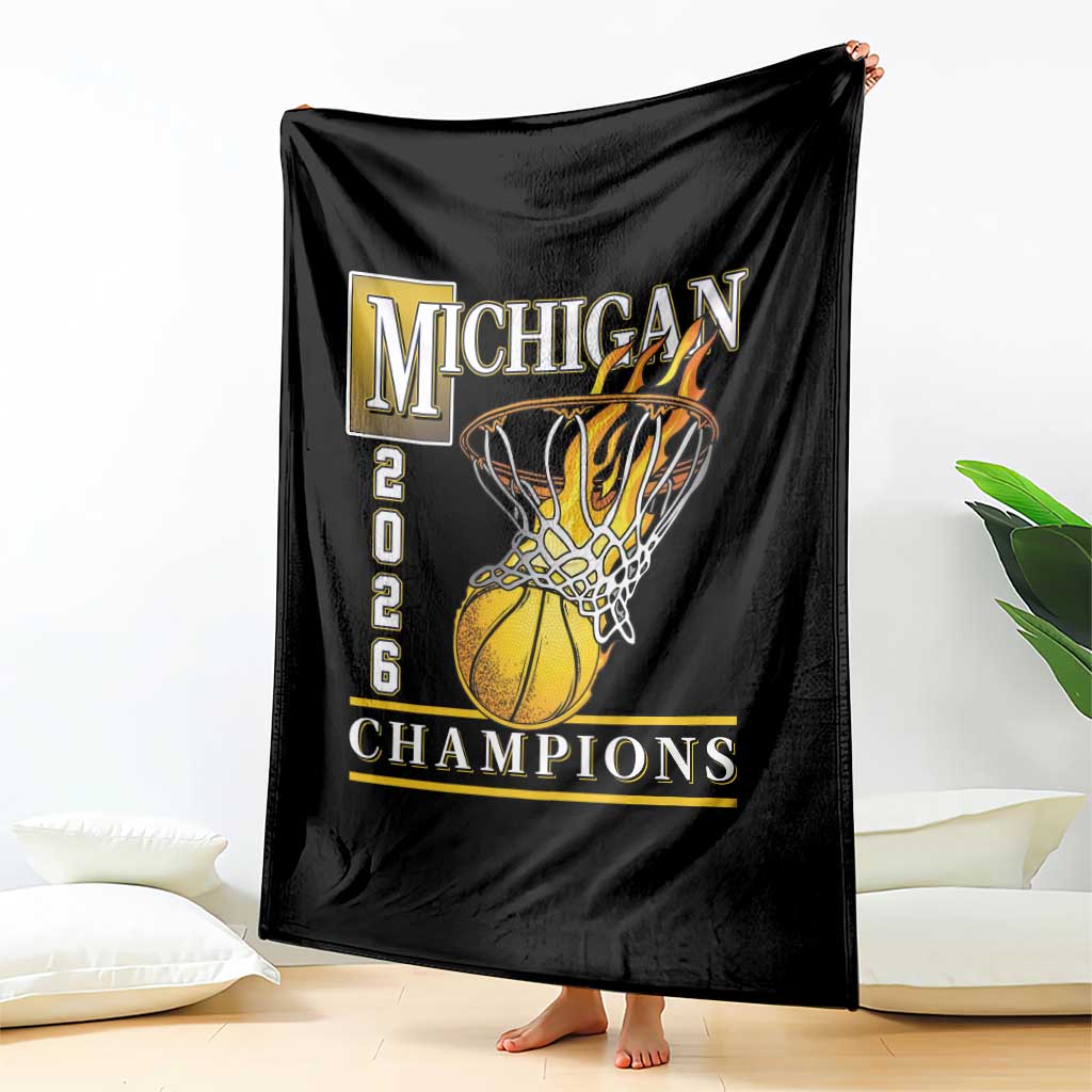 Michigan 2026 Flaming Hoop Basketball Lover Throw Blanket Champions Victory Graphic Sports Fan TS12 Print Your Wear