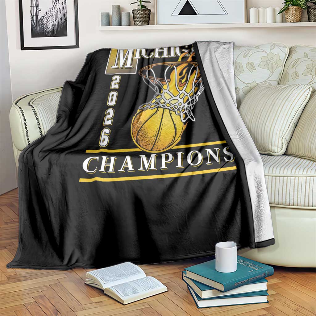 Michigan 2026 Flaming Hoop Basketball Lover Throw Blanket Champions Victory Graphic Sports Fan TS12 Print Your Wear