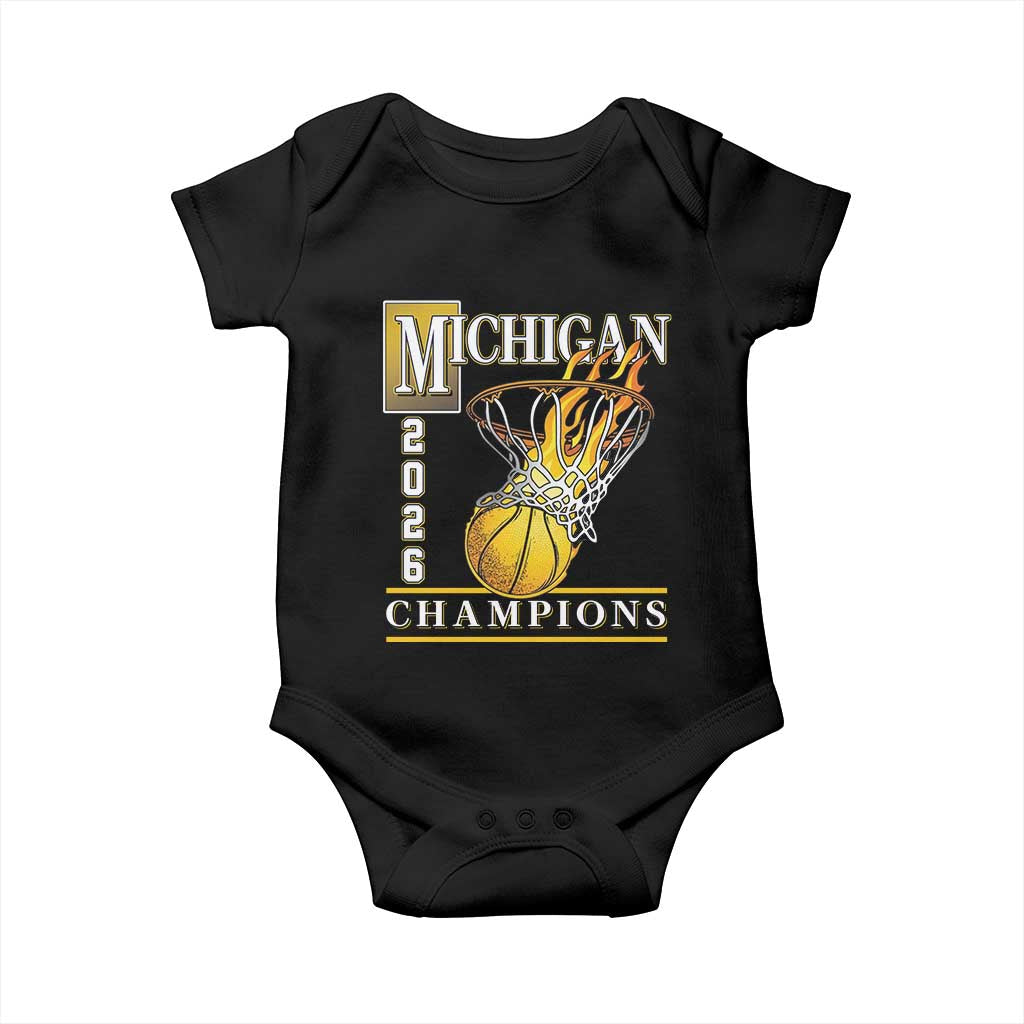 Michigan 2026 Flaming Hoop Basketball Lover Baby Onesie Champions Victory Graphic Sports Fan TS12 Black Print Your Wear