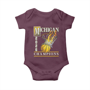 Michigan 2026 Flaming Hoop Basketball Lover Baby Onesie Champions Victory Graphic Sports Fan TS12 Maroon Print Your Wear