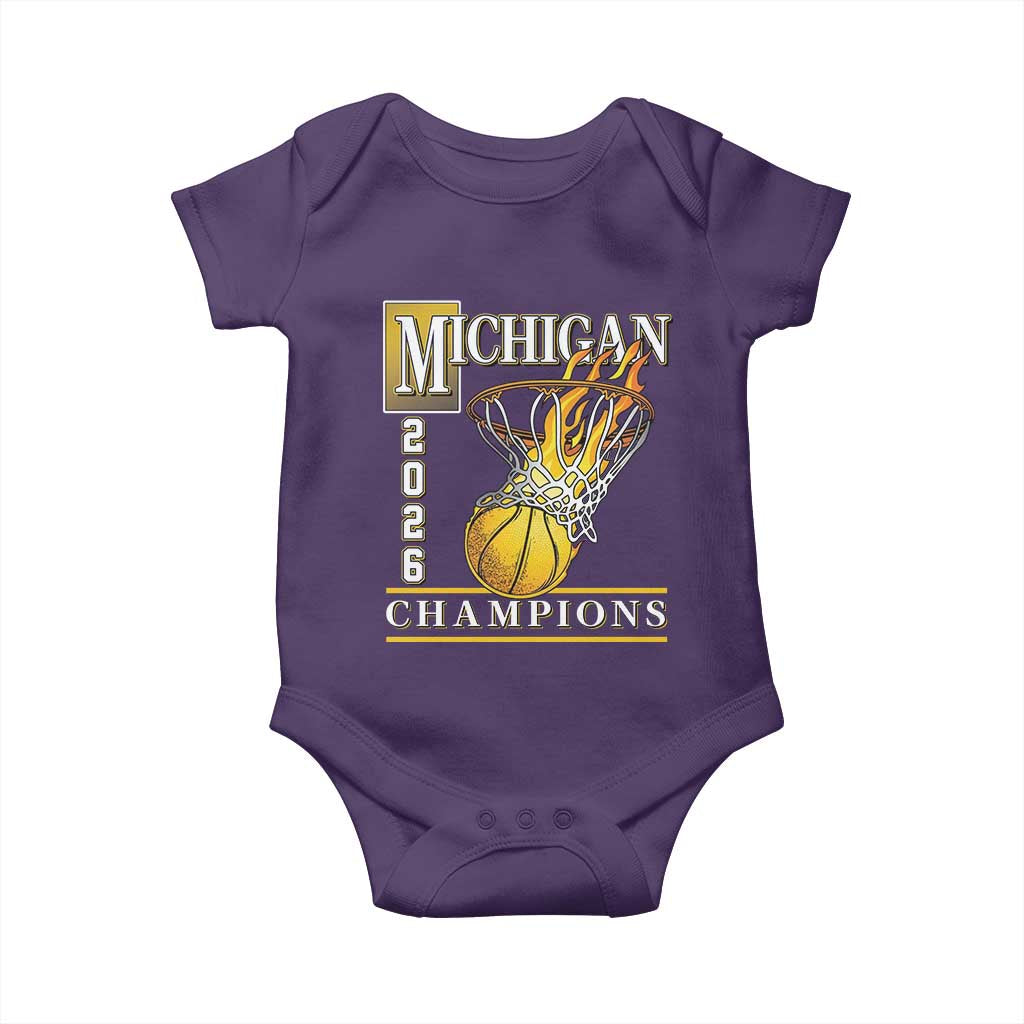 Michigan 2026 Flaming Hoop Basketball Lover Baby Onesie Champions Victory Graphic Sports Fan TS12 Purple Print Your Wear