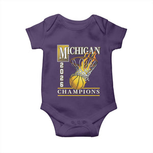 Michigan 2026 Flaming Hoop Basketball Lover Baby Onesie Champions Victory Graphic Sports Fan TS12 Purple Print Your Wear
