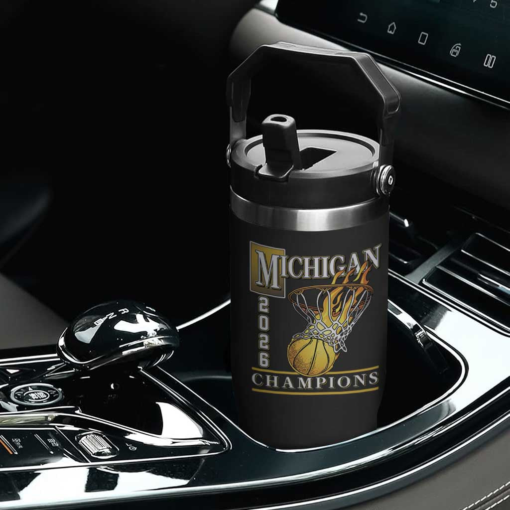 Michigan 2026 Flaming Hoop Basketball Lover Flip Straw Tumbler Champions Victory Graphic Sports Fan TS12 Print Your Wear