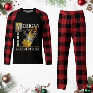 Michigan 2026 Flaming Hoop Basketball Lover Plaid Pajama Set Champions Victory Graphic Sports Fan TS12 Buffalo Plaid Print Your Wear