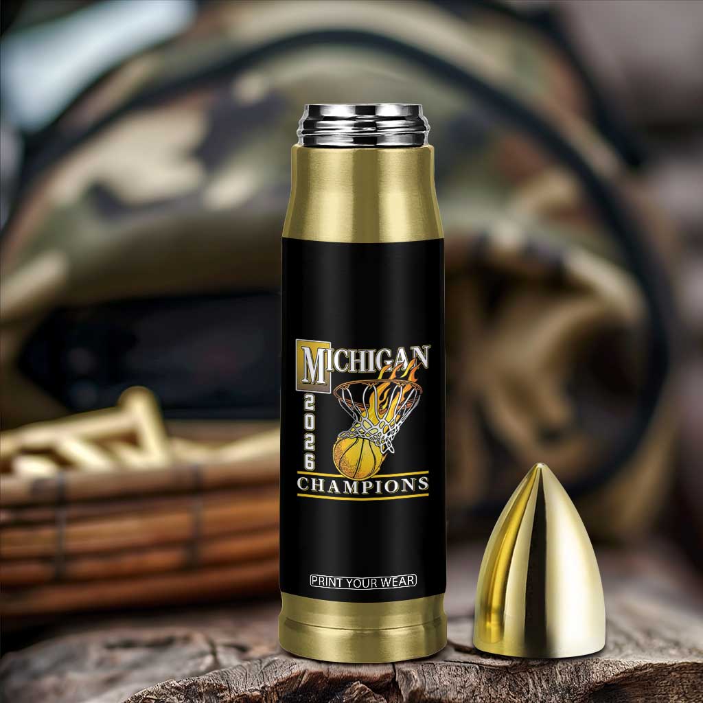 Michigan 2026 Flaming Hoop Basketball Lover Bullet Tumbler Champions Victory Graphic Sports Fan TS12 Print Your Wear