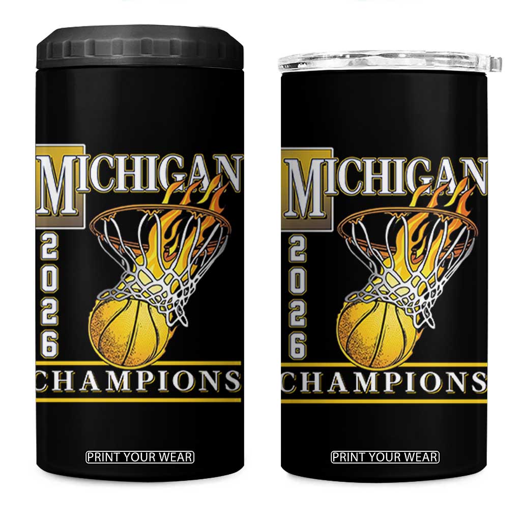 Michigan 2026 Flaming Hoop Basketball Lover 4 in 1 Can Cooler Tumbler Champions Victory Graphic Sports Fan TS12 One Size: 16 oz Black Print Your Wear